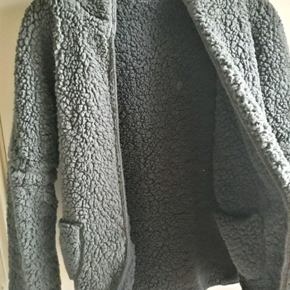Reversible grey Teddy coat fuzzy Sherpa